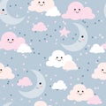 Cute pattern moon cloud stars cute 2 blue pink cute Royalty Free Stock Photo